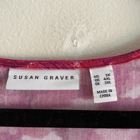 Susan Graver Women 3X Pink Camouflage Liquid Knit Square Neck Short Sleeve Top - Picture 6 of 10